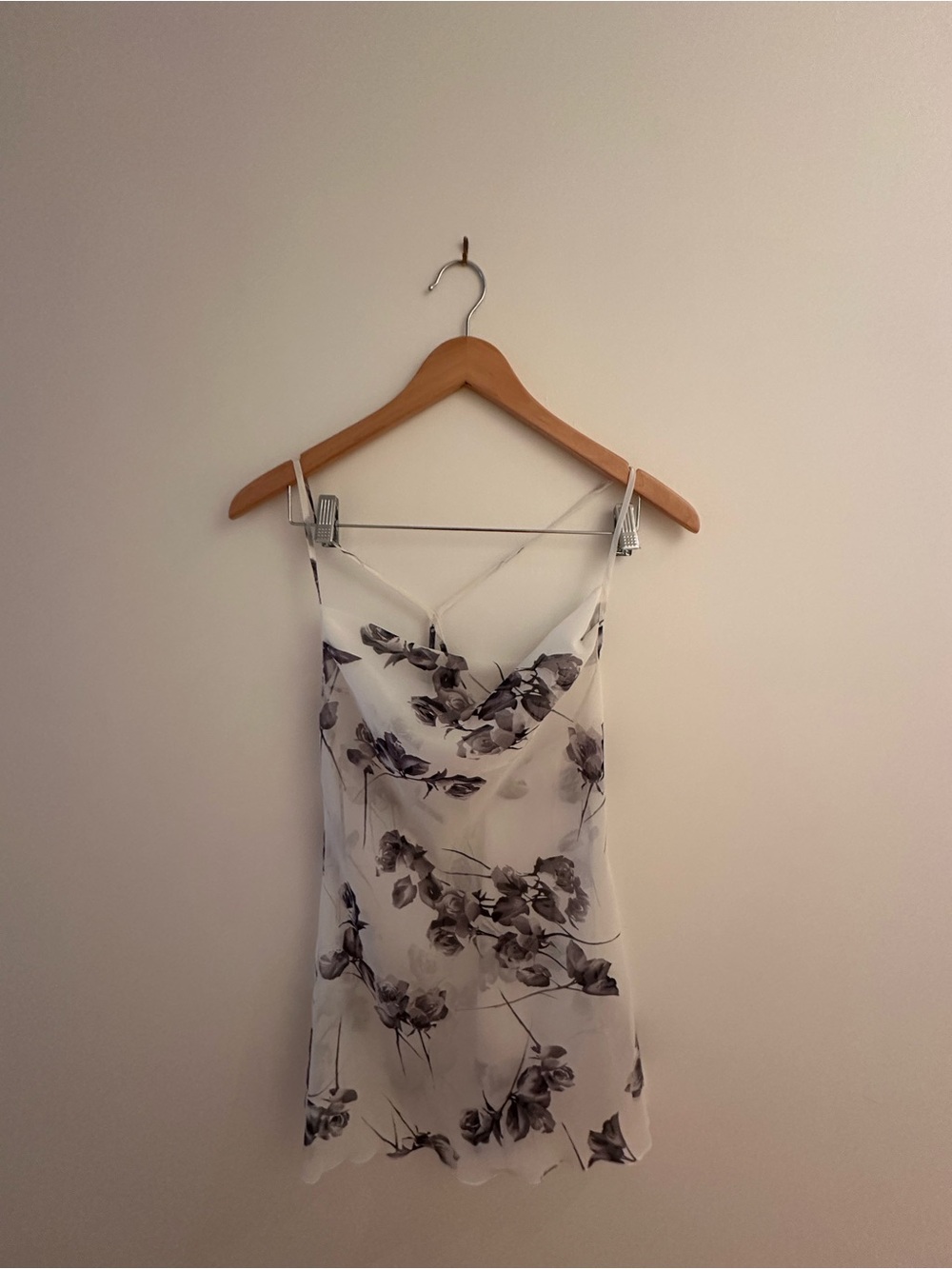 Sheer Floral Cowl Neck Slip dress White and Gray